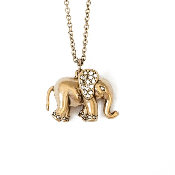 J. Crew Crystal Encrusted Gold Tone Elephant Charm Pendant Necklace - 30" Length - Picture 2 of 6